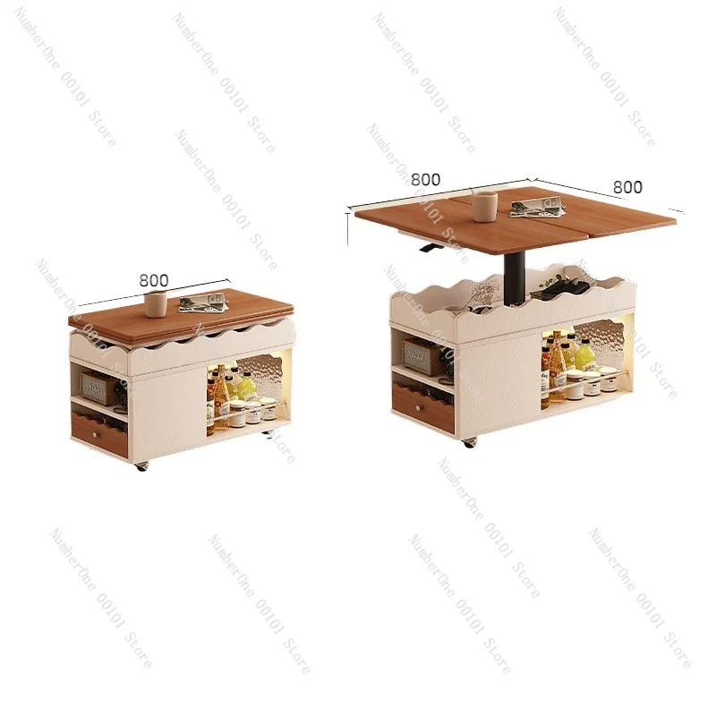 Cream-Style Height-Adjustable Coffee Table Trolley, Folding Mobile Side Table, Living Room Sofa Tea Table, New 2026 Design with