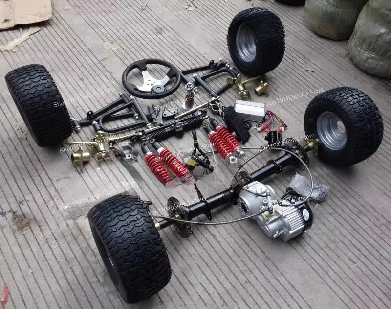 DIY Electric 4-Wheeler Go-Kart Accessories: Front Suspension, Steering, Differential Axle Drive Motor, Rear Axle & 6-inch Tires