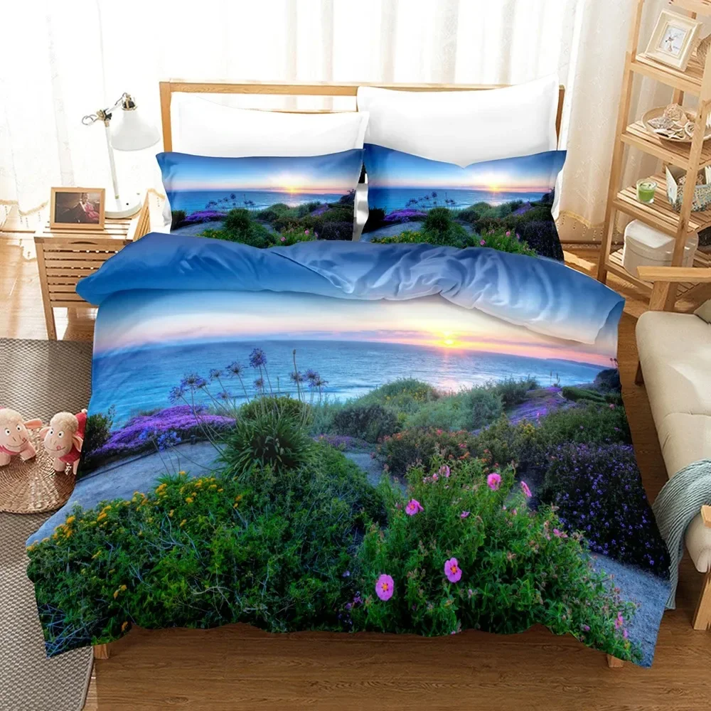 

Purple Sunset Tropical Beach Holiday Comfortable Duvet Cover Pillowcase Bedding Set Children Bedroom Decoration Home Textile