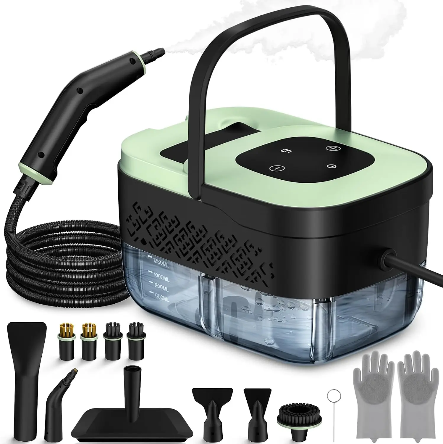 Portable Steam Cleaner with 16 Accessories, 6-Level Control, 15s Heat-Up for Home, Tile, Grout, Car Detailing