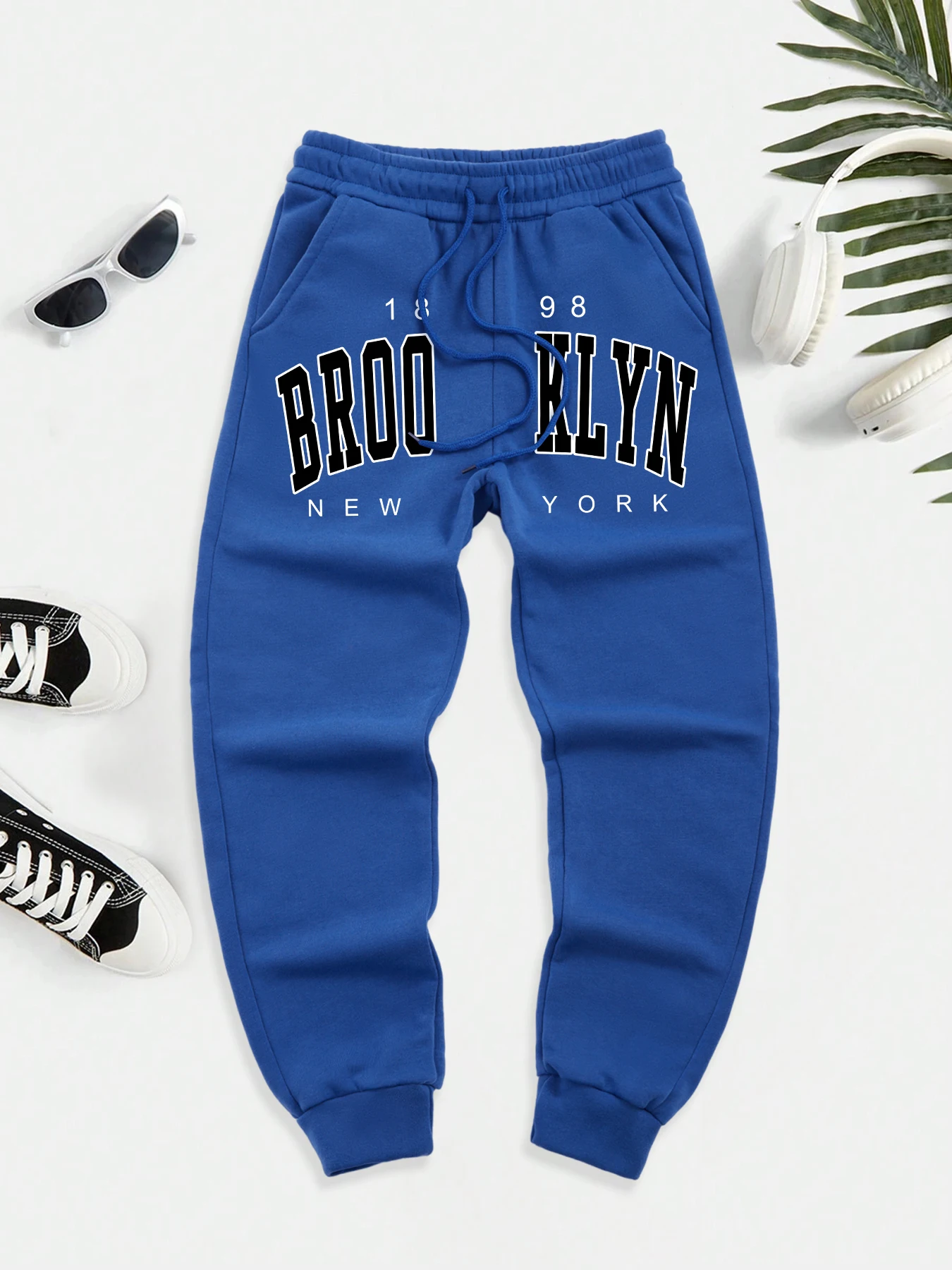 

Brooklyn New York 1898 Art Letter Prints Britches Мужские готические повседневные брюки Модные длинные брюки на шнурке Теплые спортивные штаны в стиле хип-хоп