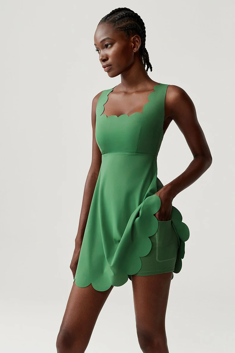 Damen Tennis Yoga Kleid Einfarbig Dehnbarer Weicher Gym-Anzug Atmungsaktiver Laufrock Weiblicher Golf-Kurzrock Sportbekleidung Trainingskleidung – Detail 9