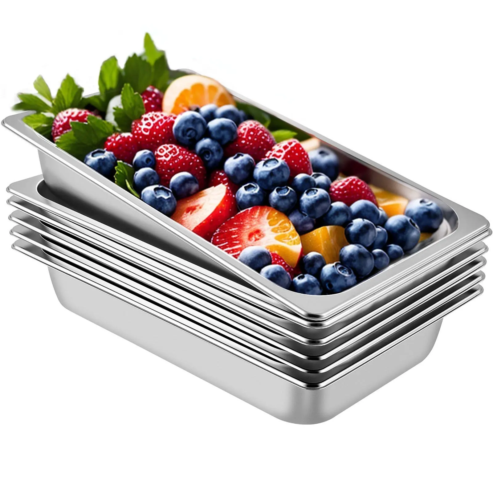 6 Pack Steam Table Pans 20.9 x 12.8 x 3.9 Inch Deep Steam Table Pan Full Size 13L Deep Food Container Stainless Steel Oven Tray