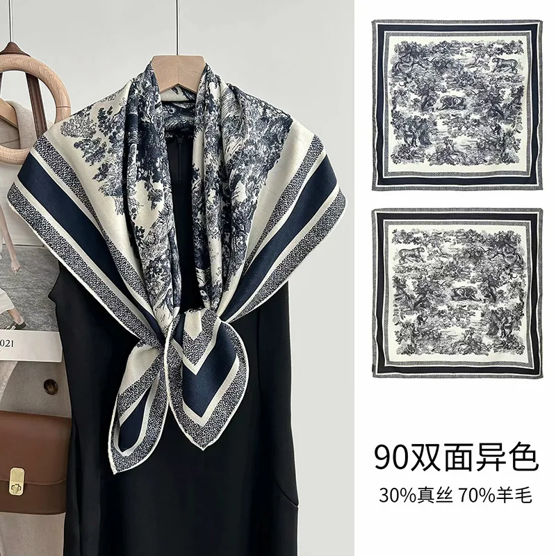 

Wool Scarf Women's Temperament Wild Retro Autumn Winter Large Kerchief Shawl