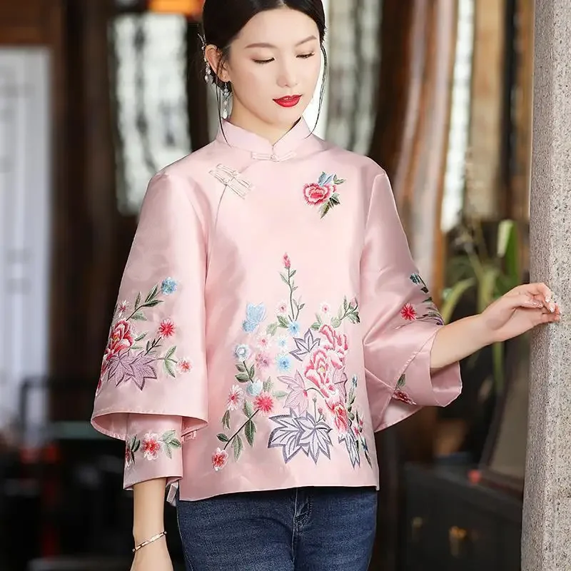 Tang Dress Women\'s Autumn Hanfu Embroidered Top Women\'s National Style Retro Embroidery Chinese Top Women\'s Jacket Loose Coat