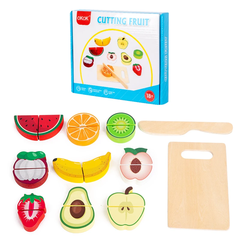 Simulação de cozinha fingir brinquedo de madeira montessori brinquedo educativo para crianças presente corte frutas vegetais conjunto comida