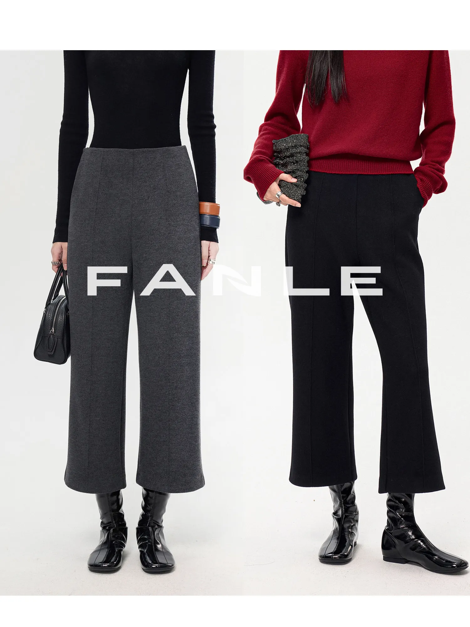 

FANLE STUDIOS Commuter Essential Новые женские повседневные брюки прямого кроя из двойной шерстяной ткани, теплые, утепленные, модель Eighteen