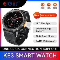 EIGIIS KE3 Bluetooth Call Smart Watch Men Full Touch Screen Health Monitor Clock With Flashlight Men SmartWatch For IOS Android