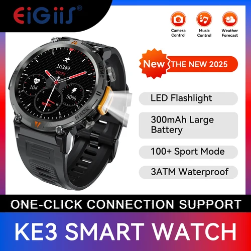 EIGIIS KE3 Bluetooth llamada reloj inteligente hombres pantalla completamente táctil Monitor de salud reloj con linterna hombres SmartWatch para IOS Android