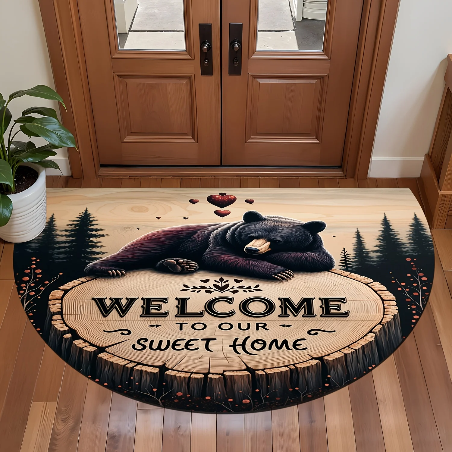 VIKAMA Retro Forest Bear Welcome Doormat Machine Washable Soft Bedroom Mat Indoor Outdoor Entrance Carpet Home Decor