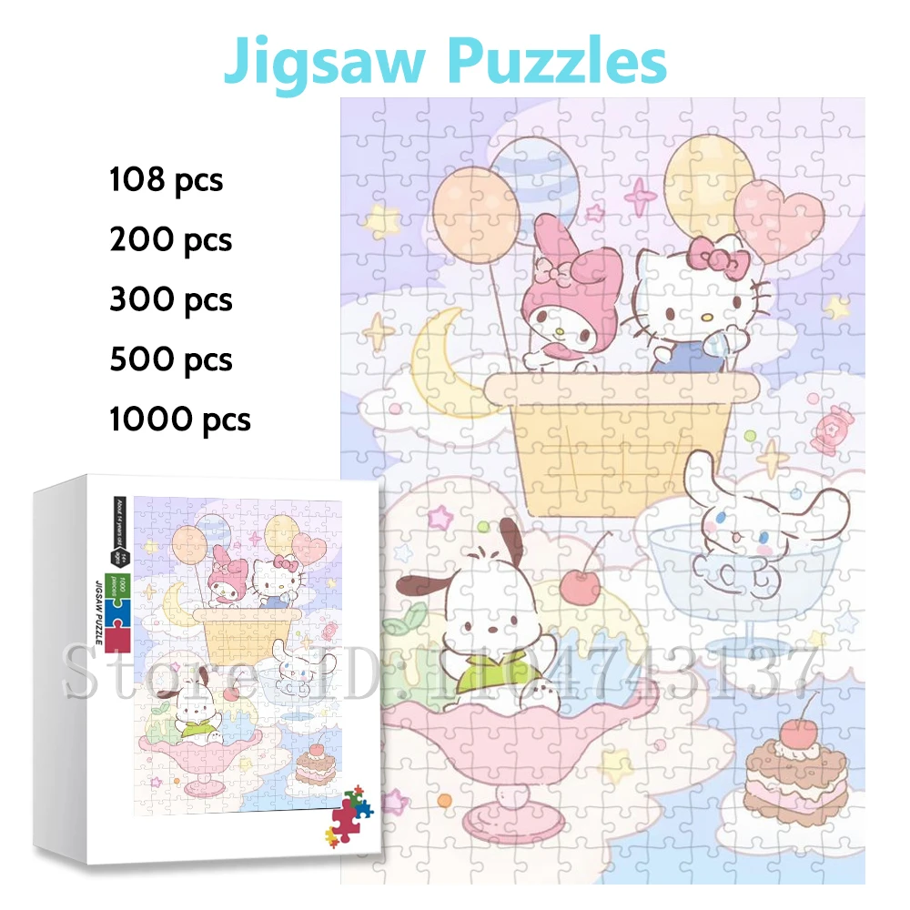 108/200/300/500/1000 pezzi Miniso Sanrio Puzzle Hello Kitty My Melody Cinnamoroll Intelligenza Puzzle Gioco per famiglie Giocattoli