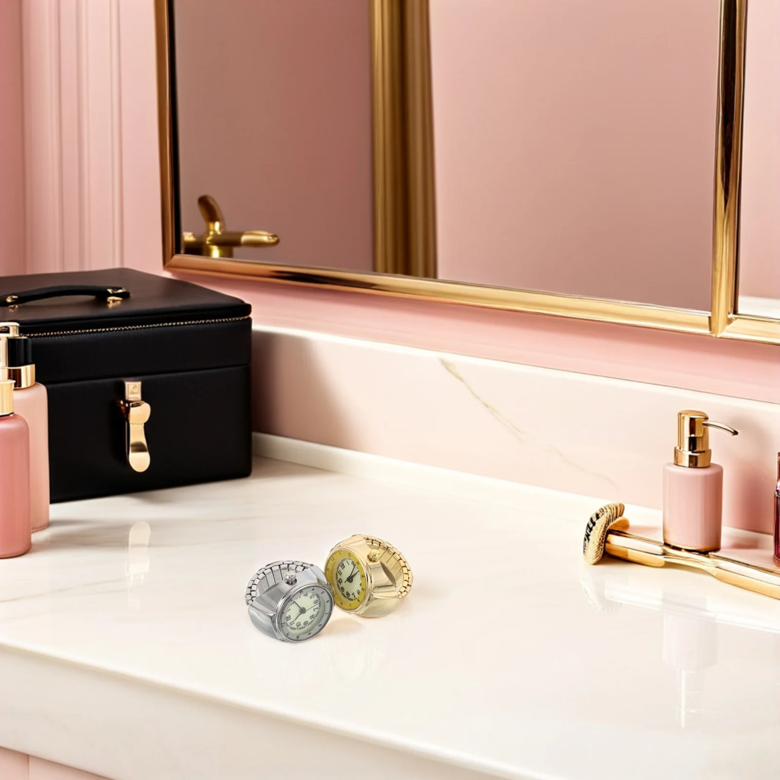 2 قطعة ساعة إصبع صغيرة حلقة ليلية مضيئة الطلب الرجعية التناظرية الكوارتز قابل للتعديل شريط مرن للجنسين الفولاذ المقاوم للصدأ #4