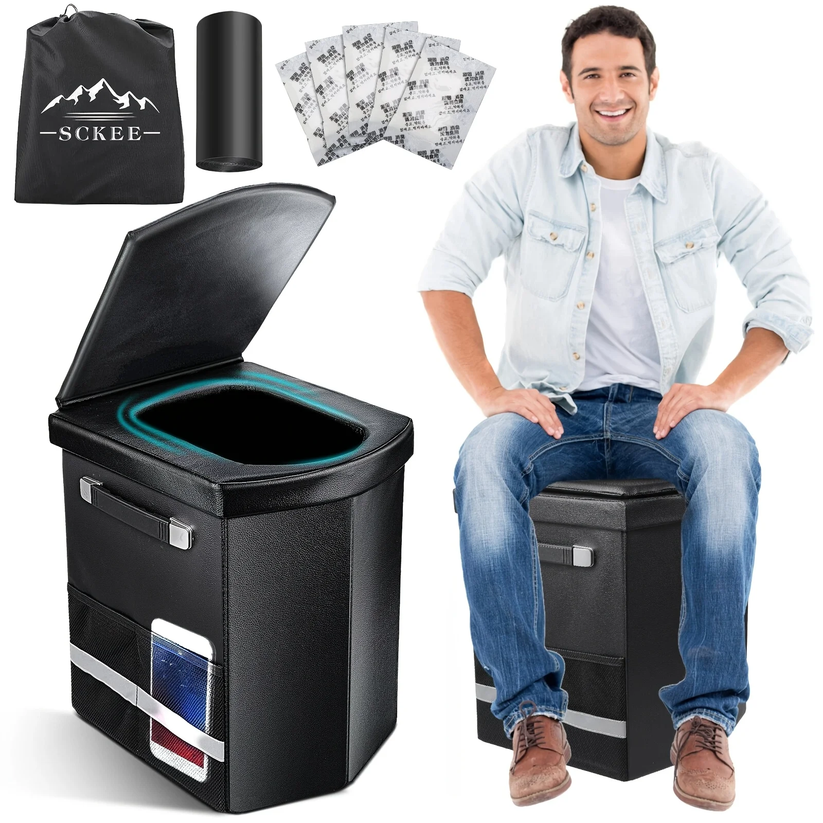 

XL Portable Toilet for Adults, 16.5'' Tall Camping Toilet with Lid & Convenient Carry Bag, Portable Potty for Camping, Hiking,