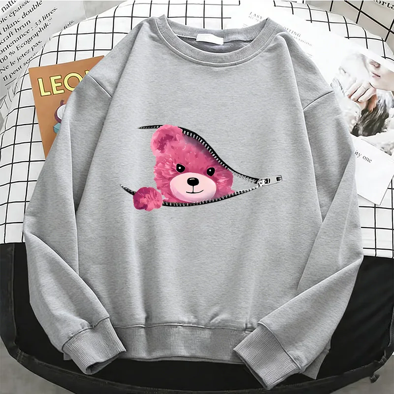 90s Cartoon Bear Y2k Gothic Women Hoodies Basic Warm Fleece Sweatshirt Soft Fashion O-Neck Pullover Casual Female Clothes