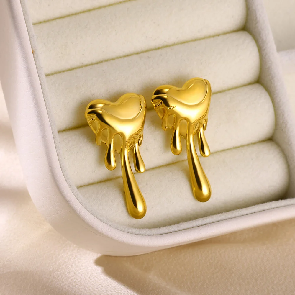 

10pcs Fashion Lava Heart Stud Earrings for Women Gold Color Stainless Steel Stud Earrings Wedding Party Valentine's Day Gift