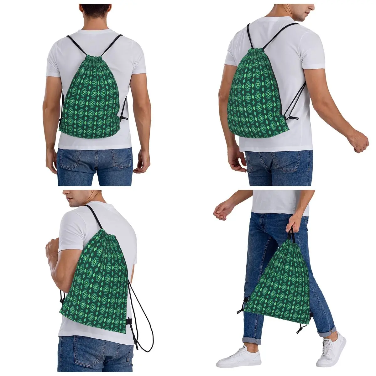 Minimalistic Primitive Artdeco Geometric Indigenous Backpacks Portable Drawstring Bags Shoes Bag Book Bags For Travel Students