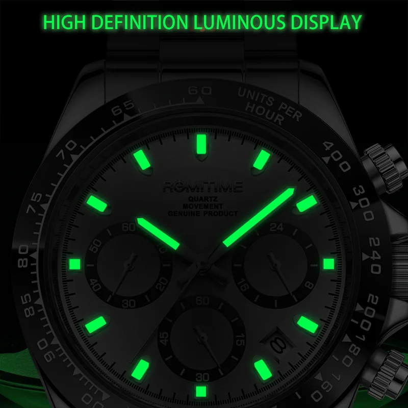 ROMITIME Neue Herrenuhr, Stahlarmband, klassischer Stil, wasserdicht, Nachtlicht, Luxusmarke, Herren-Quarzuhr