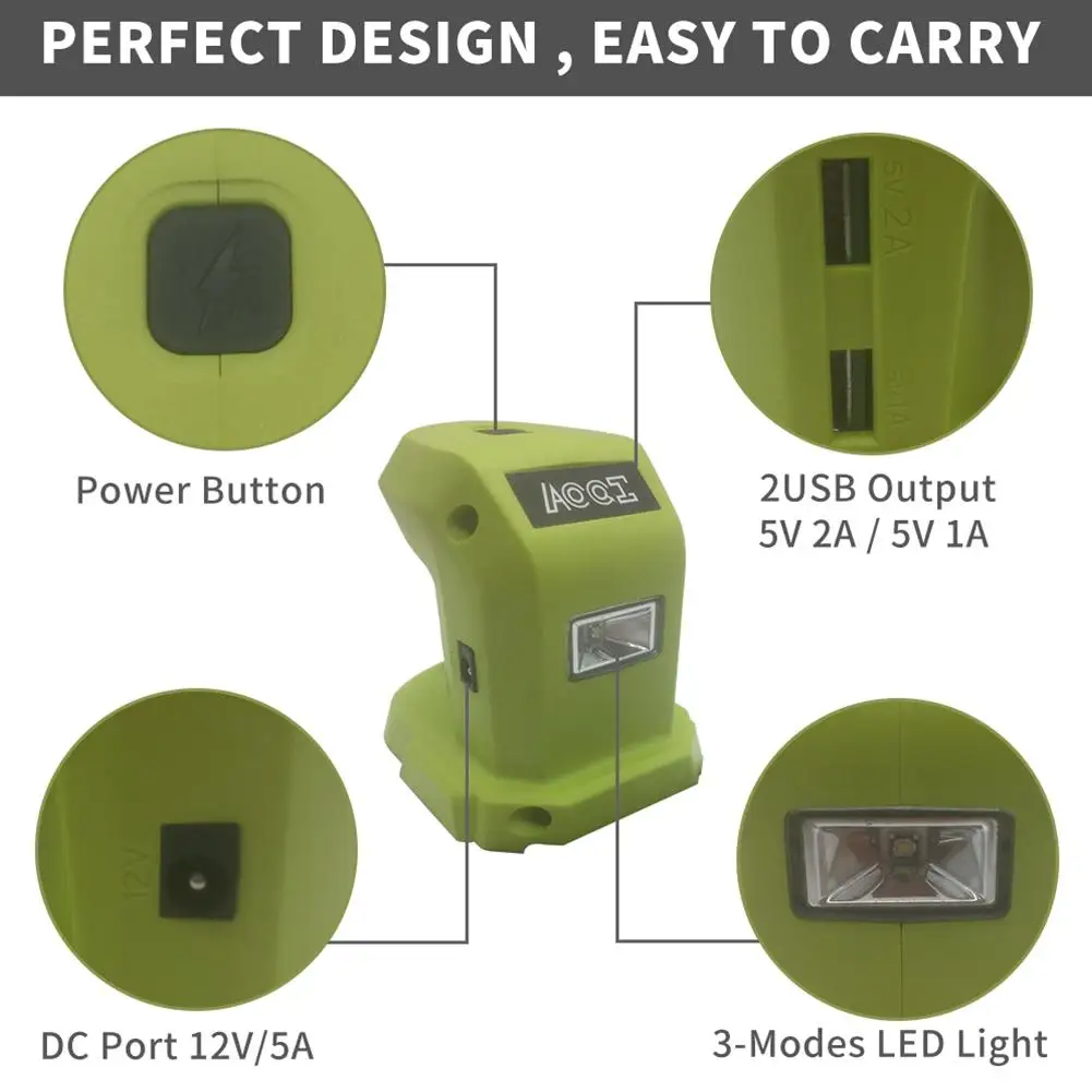 Portable Power Source Li-ion With Lighting Function Dual Usb Output+ Dc Output Compatible For Ryobi P743 18v 14.4v One+