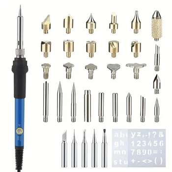 60W Pyrography Tool Kit Wood Embossing Burning Carving Tool Set for Hand Operated Adjustable Temperature Soldering Iron