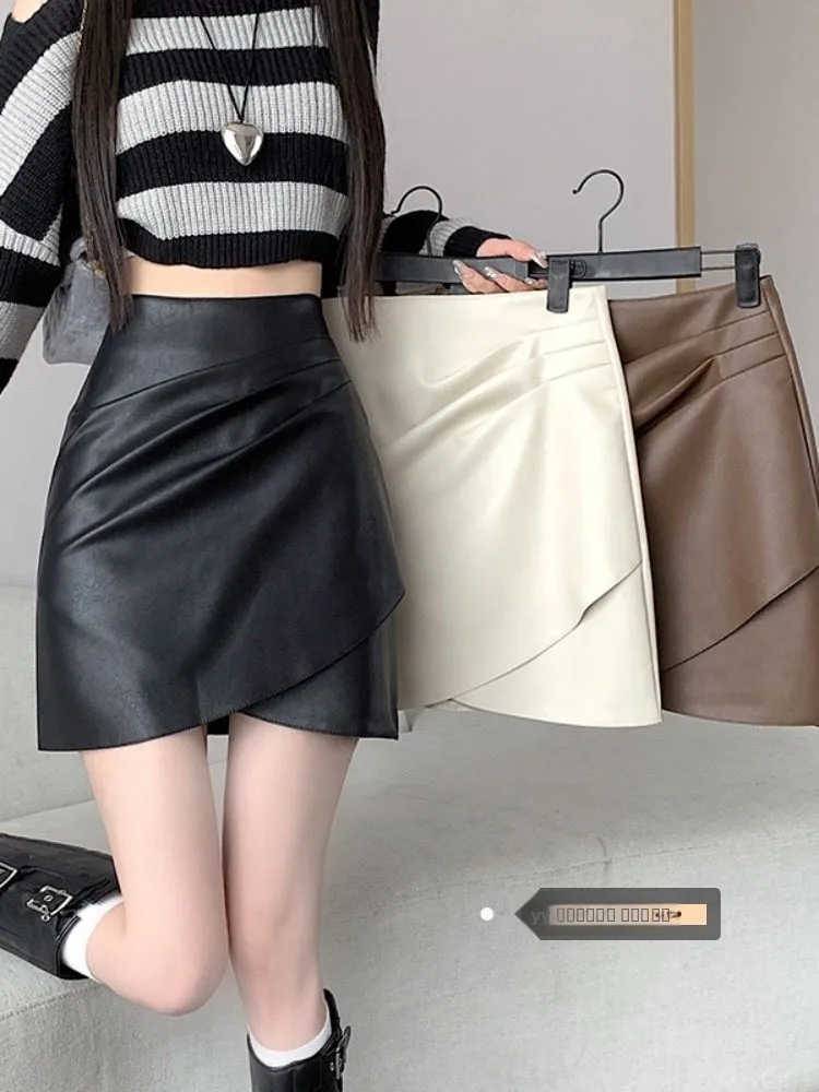 

Асимметричная юбка из искусственной кожи с высокой талией, женская юбка-трапеция, утягивающая персональная зимняя сезонная мода