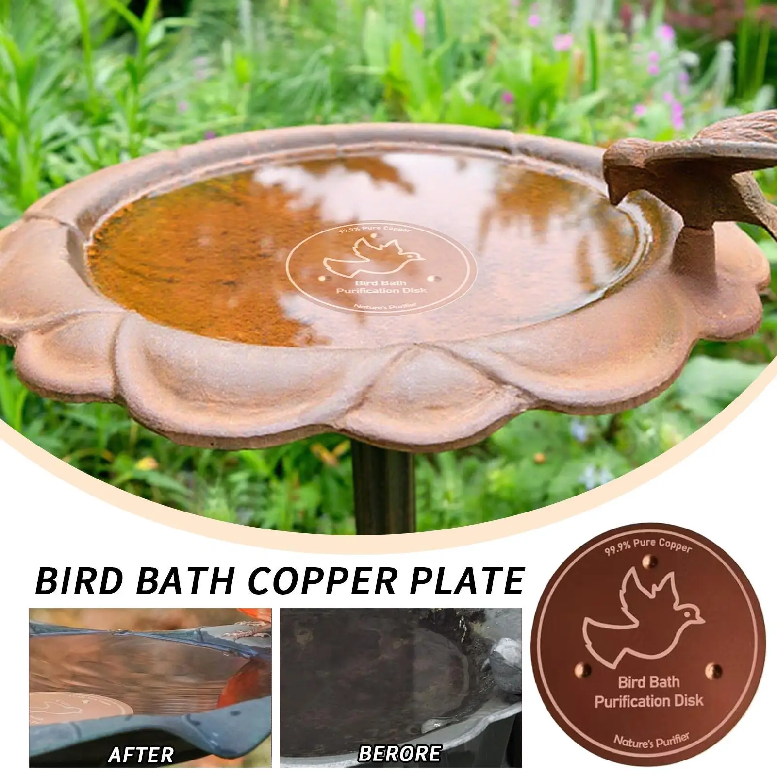

Copper Bird Bath Purifier Discs With Triple-Point Support 2Pcs/set Bird Bath Copper Disk Plate Birdbath Accessories For Garden