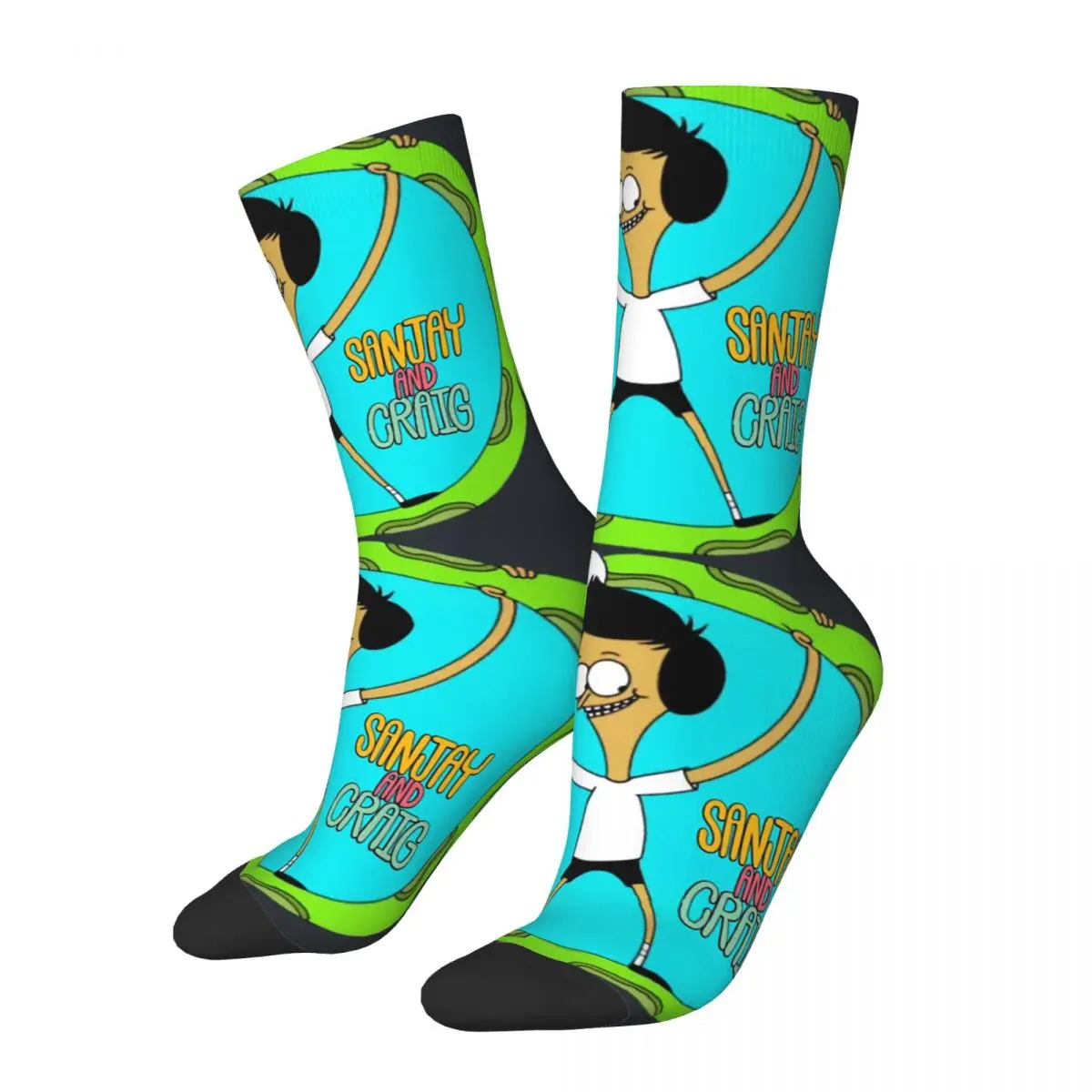 Funny Crazy compression Fan Sock for Men Hip Hop Harajuku Sanjay And Craig Happy Seamless Pattern Printed Boys Crew Sock