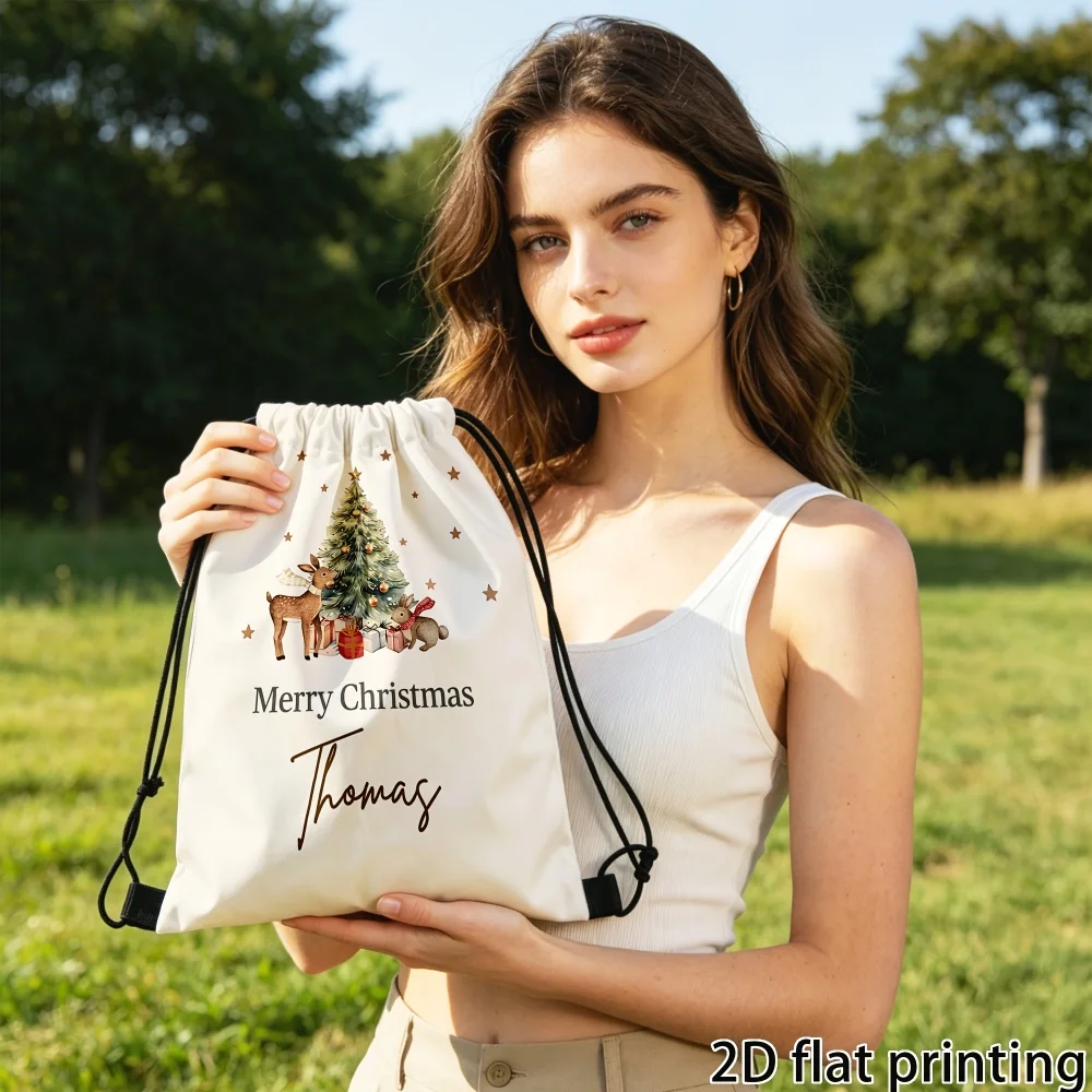 1Pc Personalized Custom Name/Text Christmas Drawstring Backpack, Gift Bag with Drawstring Closure, for Christmas Gift Wrapping