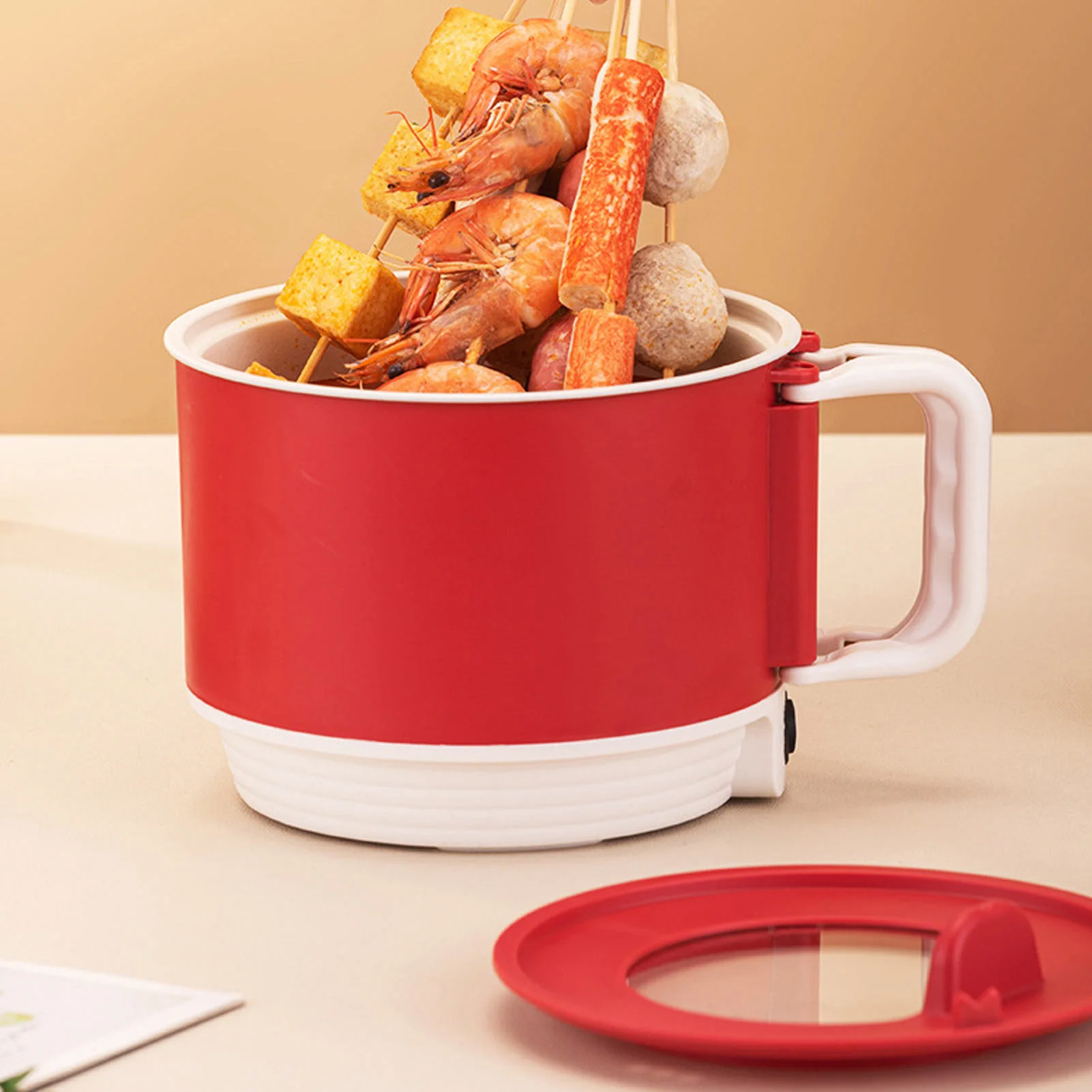 1.8L 電気調理鍋 折りたたみハンドル付き 多機能 効率的 ノンスティック 家庭用 寮 オフィス用