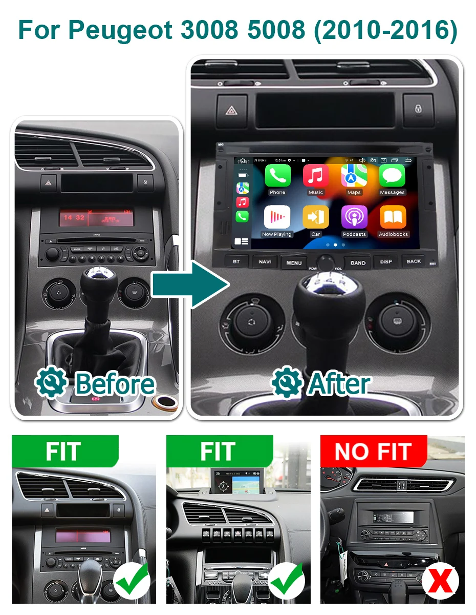7-Zoll-Bildschirm Android 15 Autoradio Kabelloses Carplay Stereo für Peugeot 3008 5008 2010-2016 Bluetooth 2DIN Multimedia-Player GPS – Detail 2