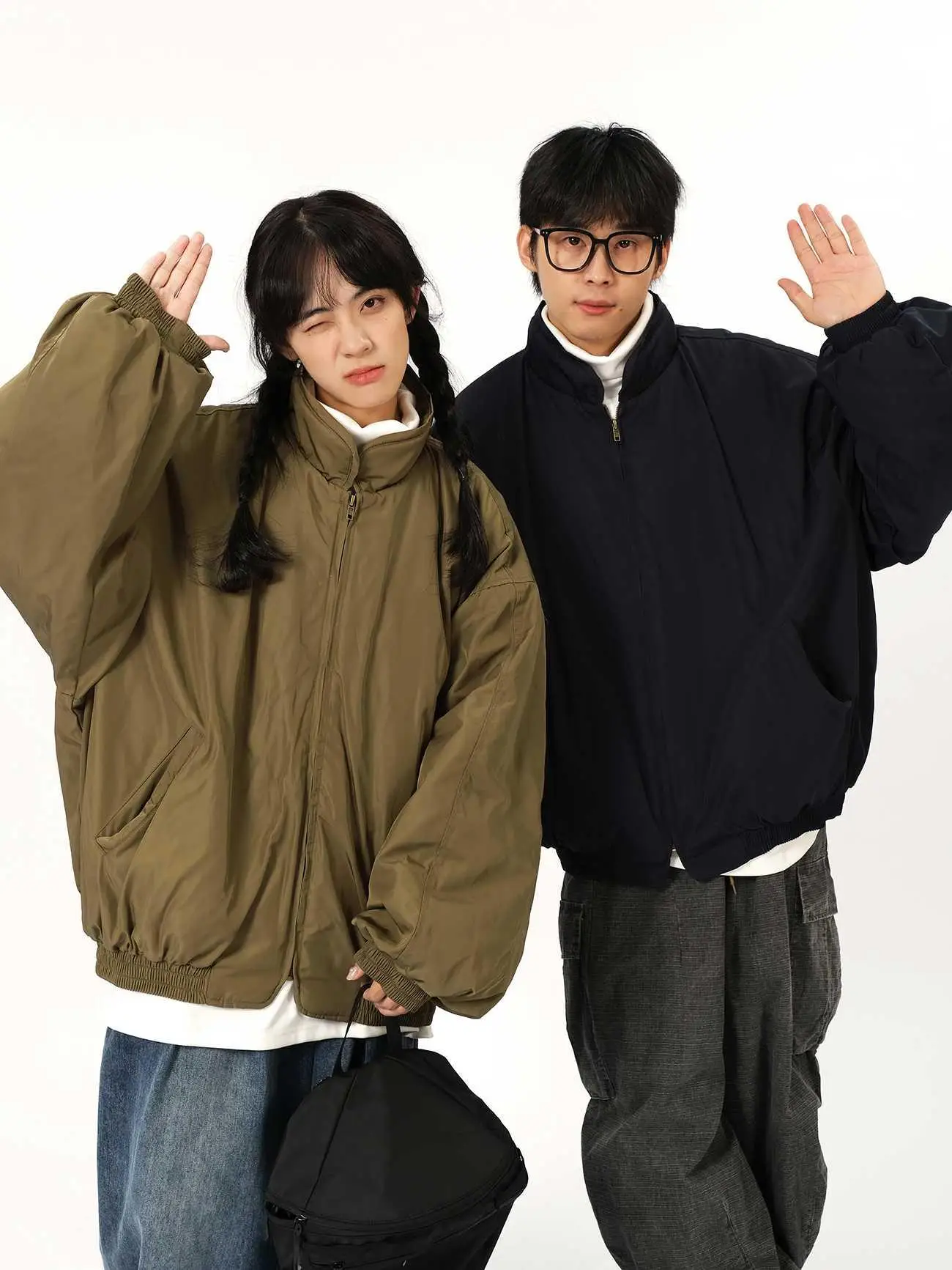 

Winter Thiened Retro Japanese Sle Cotton Jaet Baseball Flight Coat Men's Loose Fit Warm Stand Collar Zipper Closure