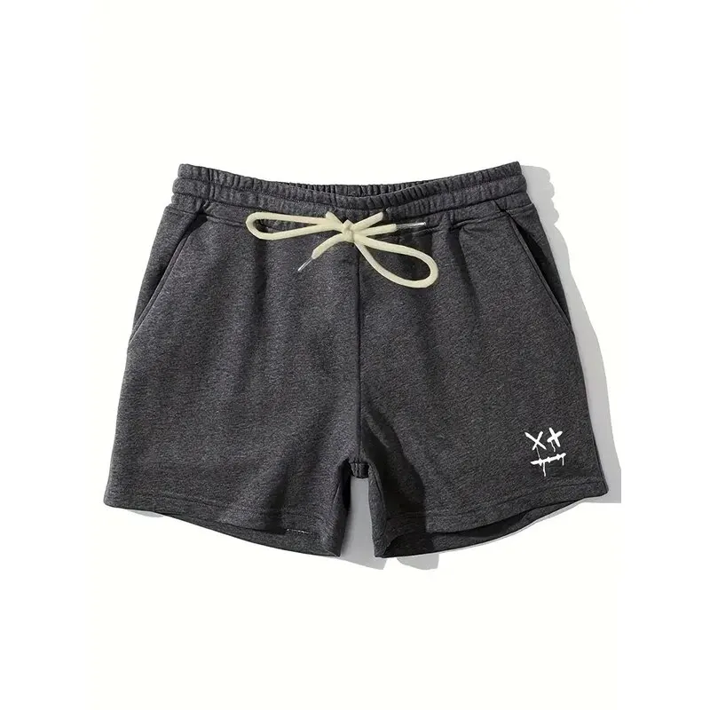 Summer Men\'s New Trend Solid Colour Loose Sweat Absorbent Breathable Drawstring Shorts Sports Comfortable Leisure Fitness Shorts