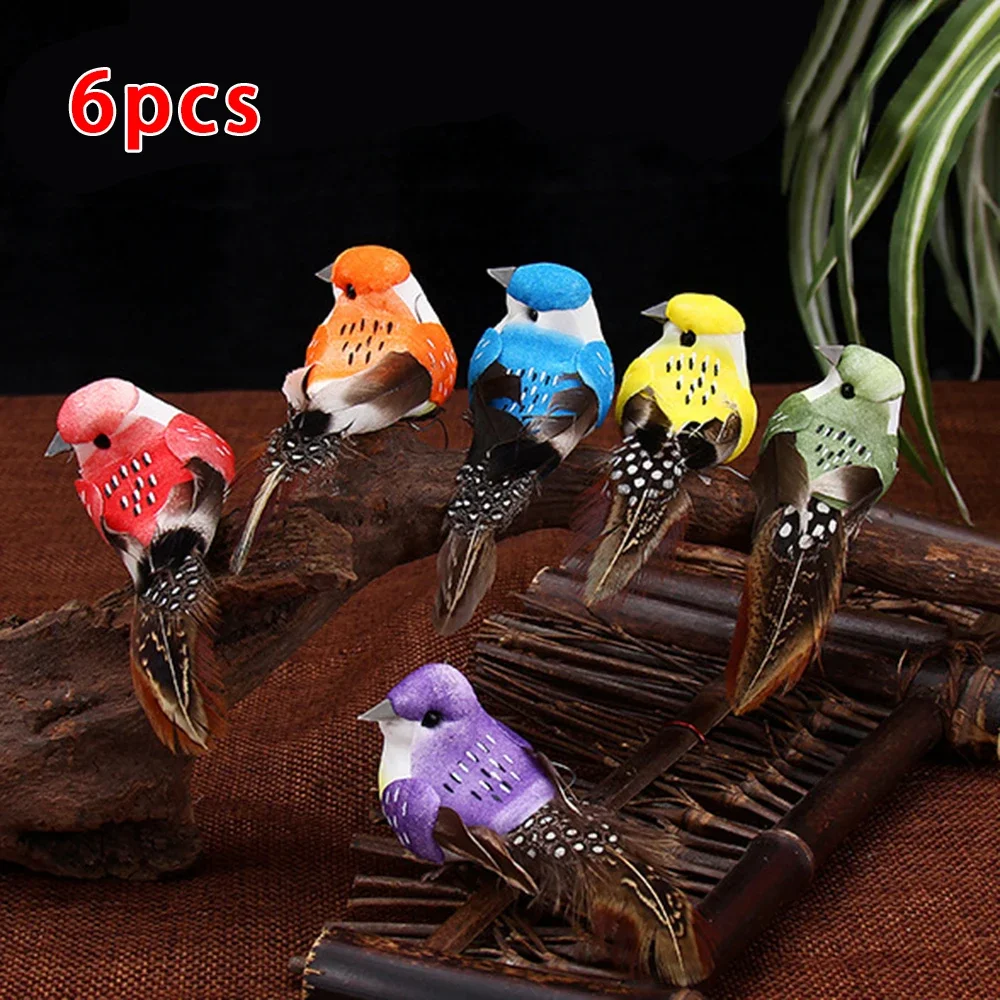 6 X Artificial Birds Fake Foam Animal Simulation Feather Birds Models DIY Wedding Home Garden Ornament Decoration