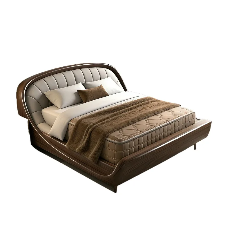Master bedroom large bed  5 antique     solid wood black walnut designer meter 8 leather double bed