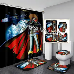 Anime Albator 3D Shower Curtains Waterproof Bathroom Curtain Anti-slip Bath Mat Set Toilet Rugs Carpet Home Decor T02