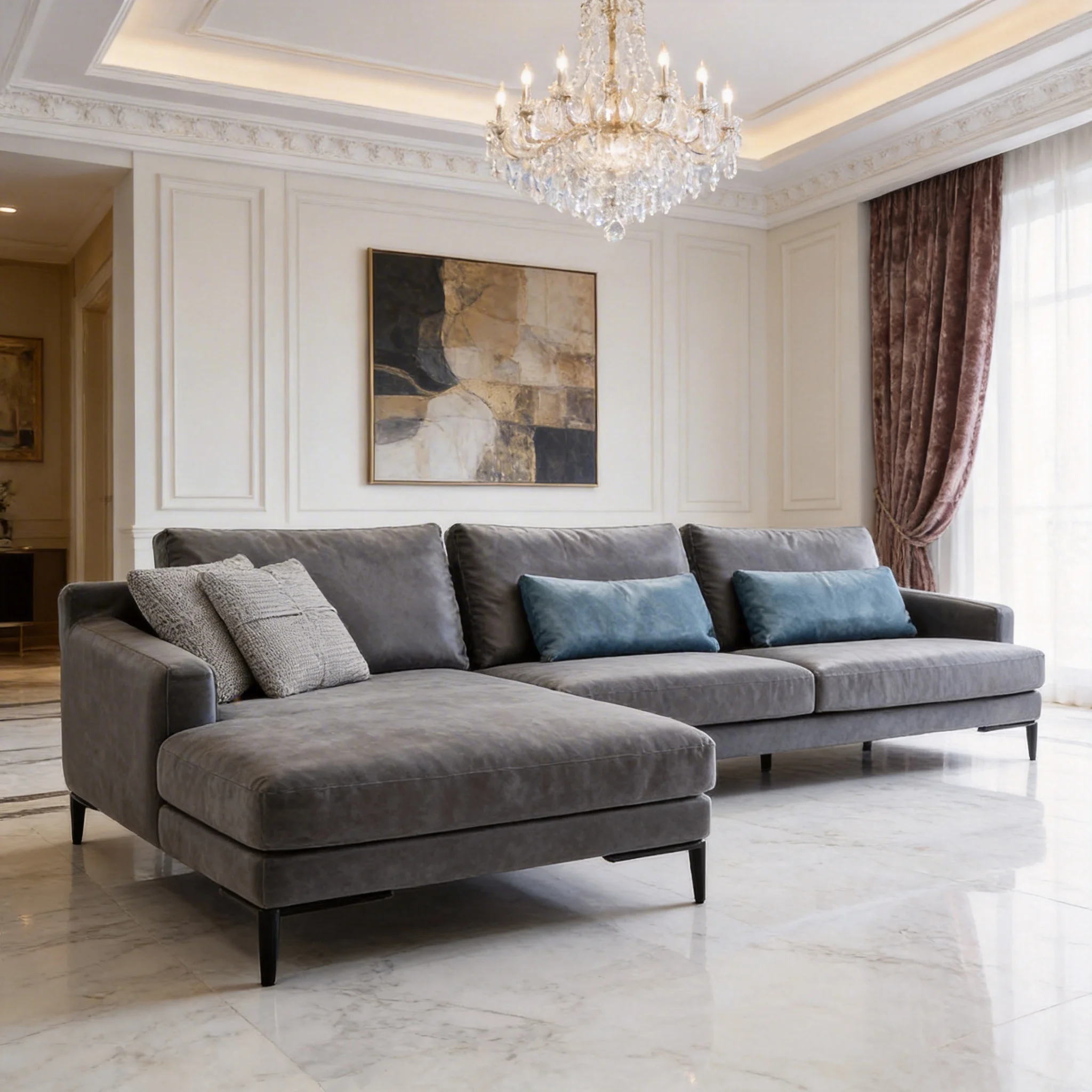 Large U-Shape Sectional Fabric Sofa Set with Tufted Convertible Design for Living Room Apartment & Hotel/Villa Use