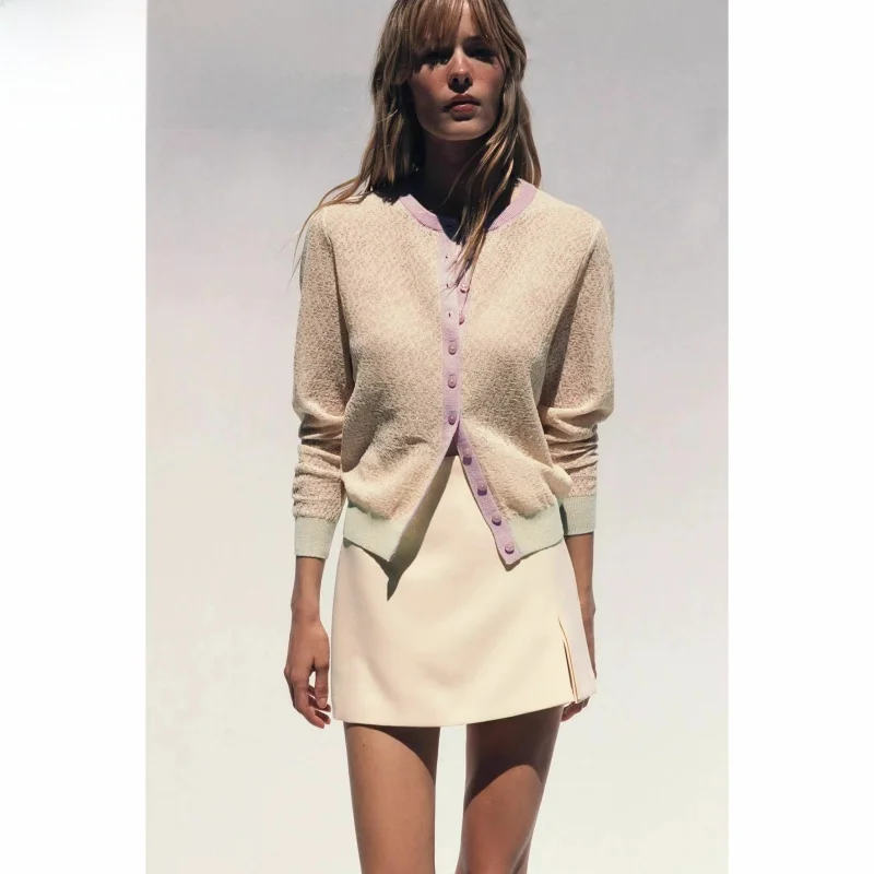 

Romantic Color Blo Long Sve Knitted round Ne Sweater Cardigan New Arrival Women's Loose Fit Commute Sle Summer 2025