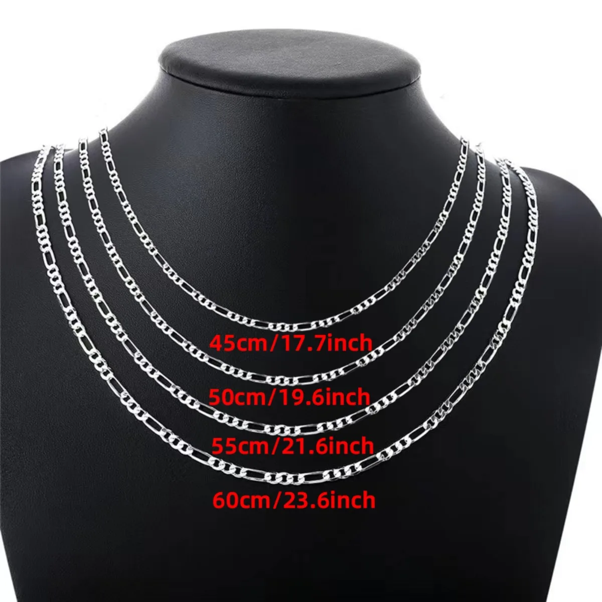 925 Silver-plated 4MM Chain Bracelet 18-24 Inches Man Figaro Necklace for Woman Fashion Couple Christmas Gift Jewelry Set 2Pcs