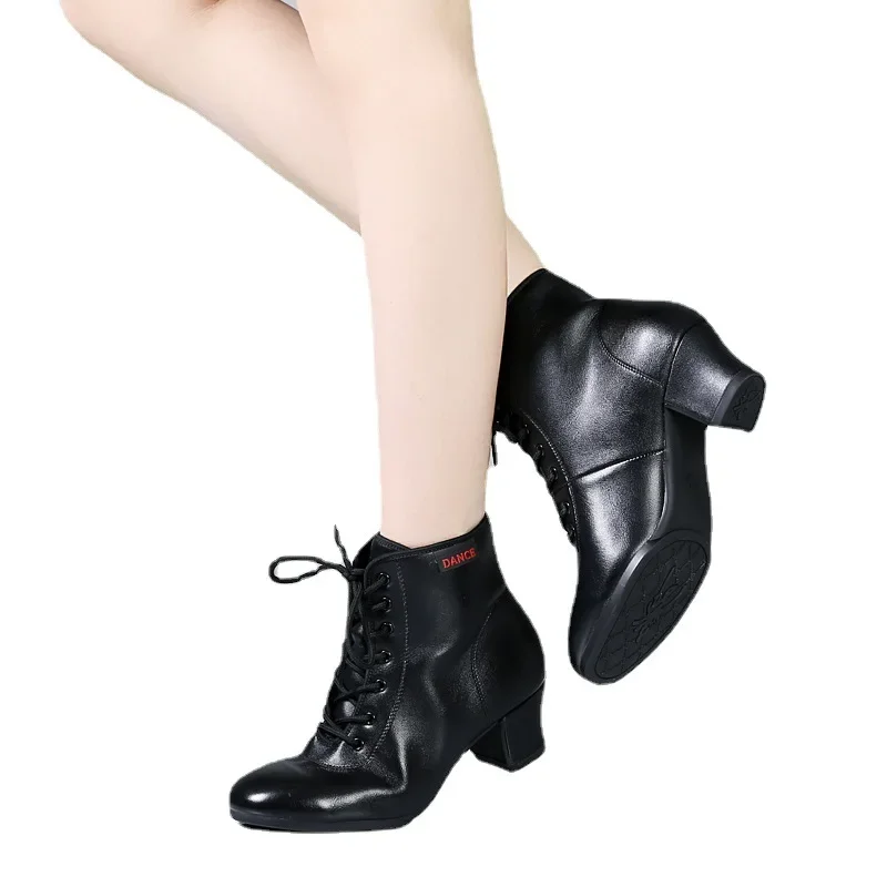 XIHAHA Cowhide Dance Boots Women Jazz High Quality Soft  High Heels Woman Ballroom Modern Ballet Shoe Ladies Dancing Boot