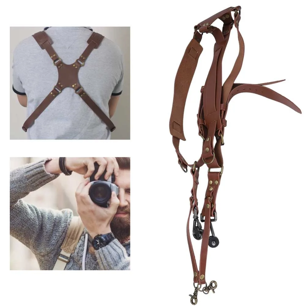 Genuine leather Camera Strap Adjustable length Double shoulder design Shoulder Sling Quick shoot style Brown color