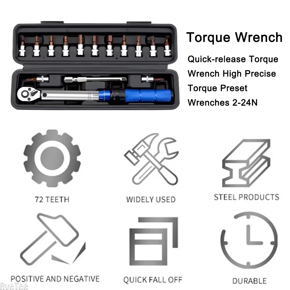 

Ratchet Wrench Quick Release Torque Wrench Repair Tool High Precision Torque Preset Wrench 2-24N.m Torque Adjustable 1/4 In