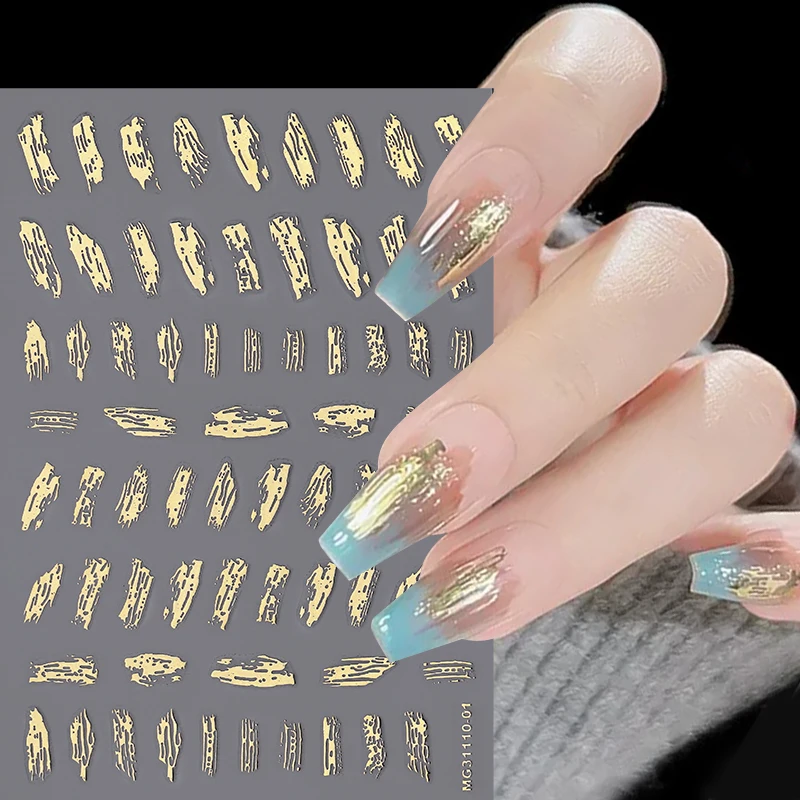 5D Nail Strip Stickers Gold/Silver Irregular Gypsum Lines Nail Art Adhesive Nail Sticker UV Gel DIY Foil Tips Decals