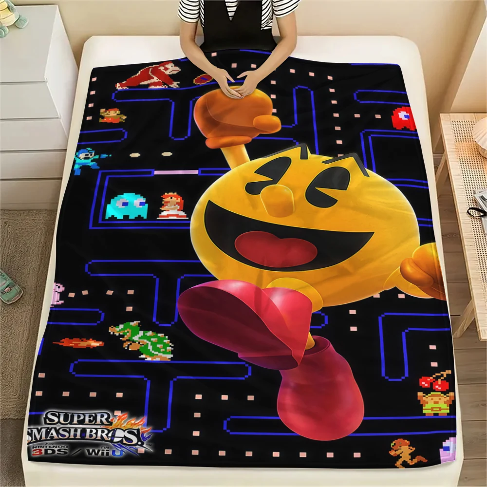 PAC-MAN Print Flannel Blanket, Comfortable Warm for Sofa Bed Chair, Versatile for Travel -HE49