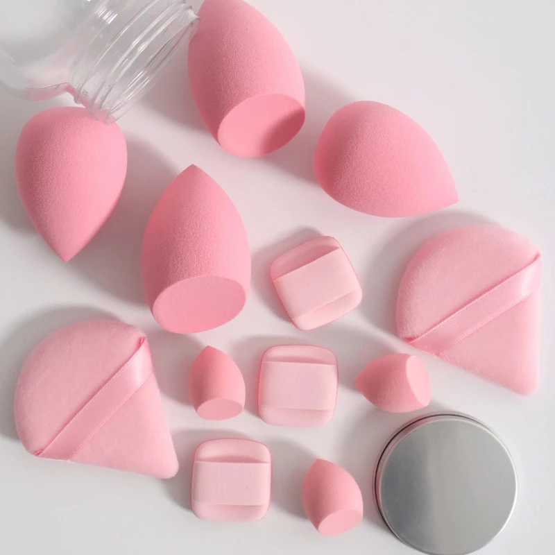 Conjunto de esponja de maquiagem de 14 peças com frasco de armazenamento, liquidificador de beleza ultra macio sem látex para base e corretivo, dupla utilização úmida/seca