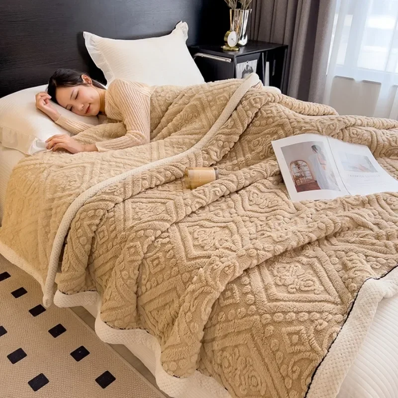 Thick Warm 3D Embossed Velvet Blanket Double Layer Fleece Warmth Autumn Winter Blankets for Bed Fluffy Plush Sofa Throw Blanket