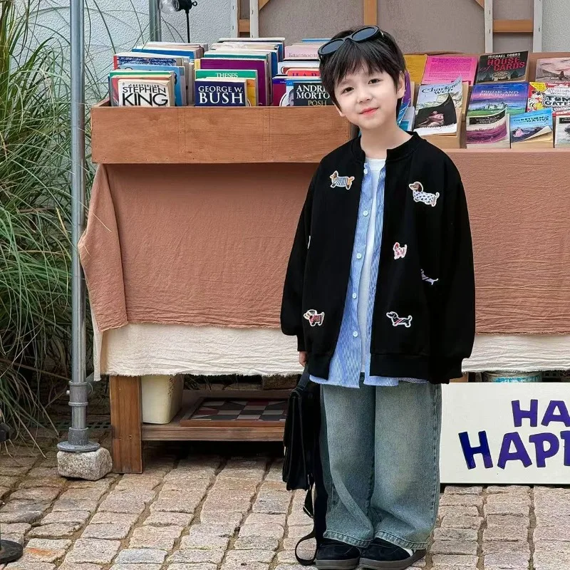 

Boy Pring and Autumn Thin Jacket Children's New Korean Version Top 2025 Baby Handsome Embroidered Fake Two-piece Splicing Shirt
