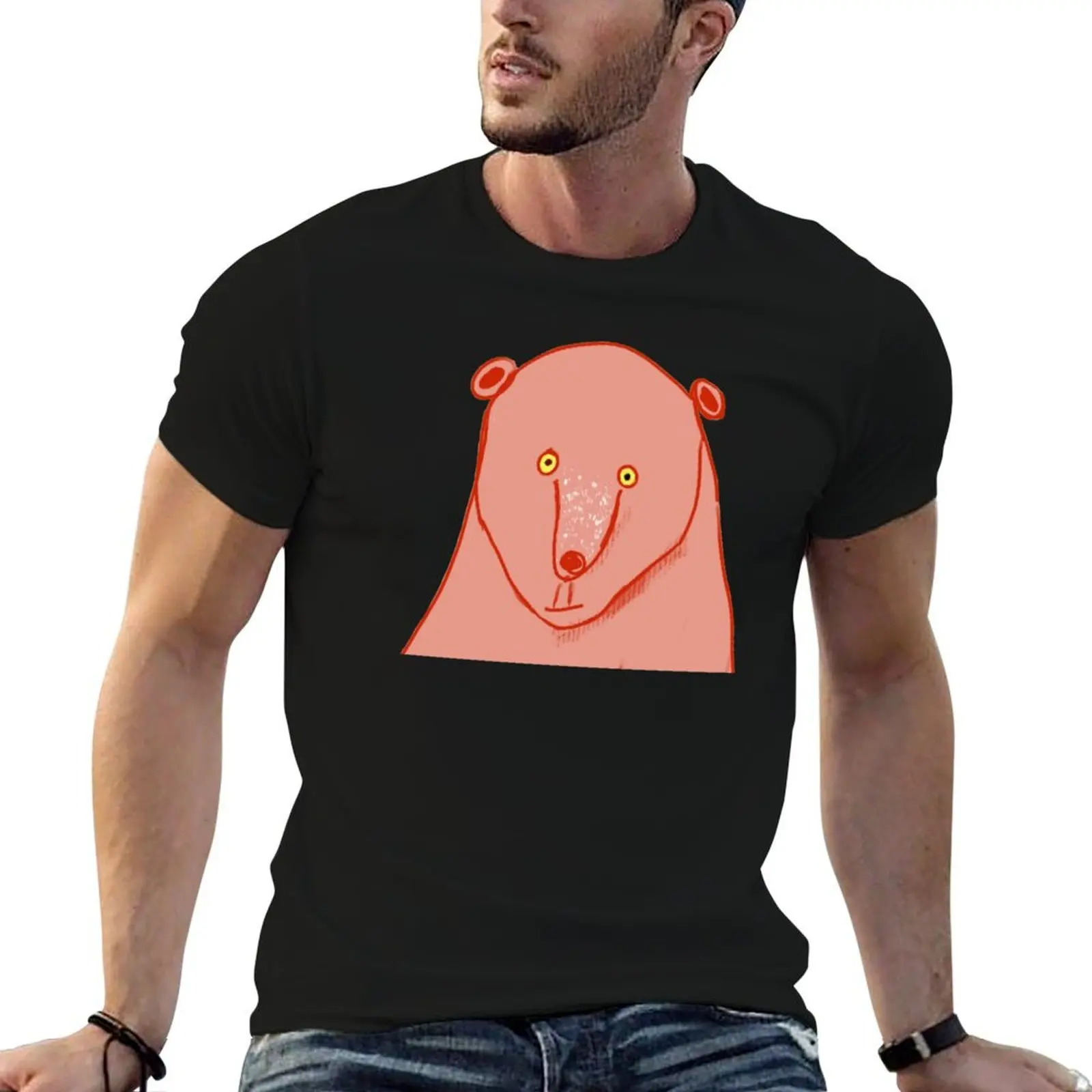 T-shirt avec visage d'ours rose amusant et fascinant, T-shirt durable pour le travail