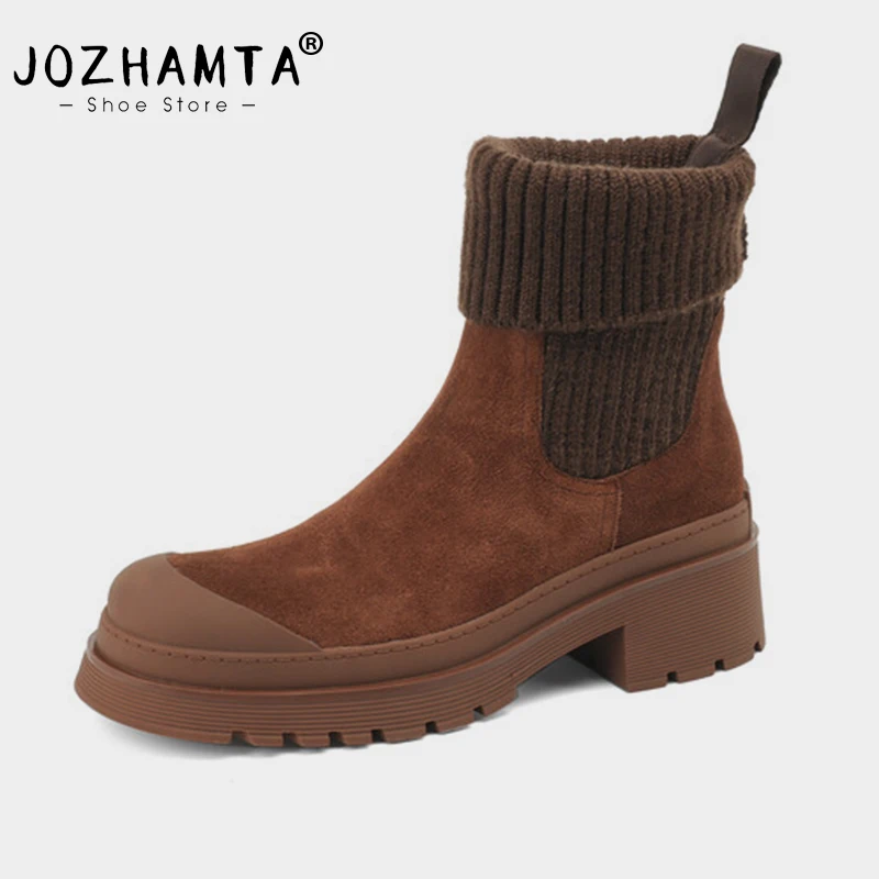 

JOZHAMTA 2023 Size 34-39 Women Genuine Leather Ankle Boots Splicing Round Toe Office Lady Working Shoes Woman Autumn Winter Boot