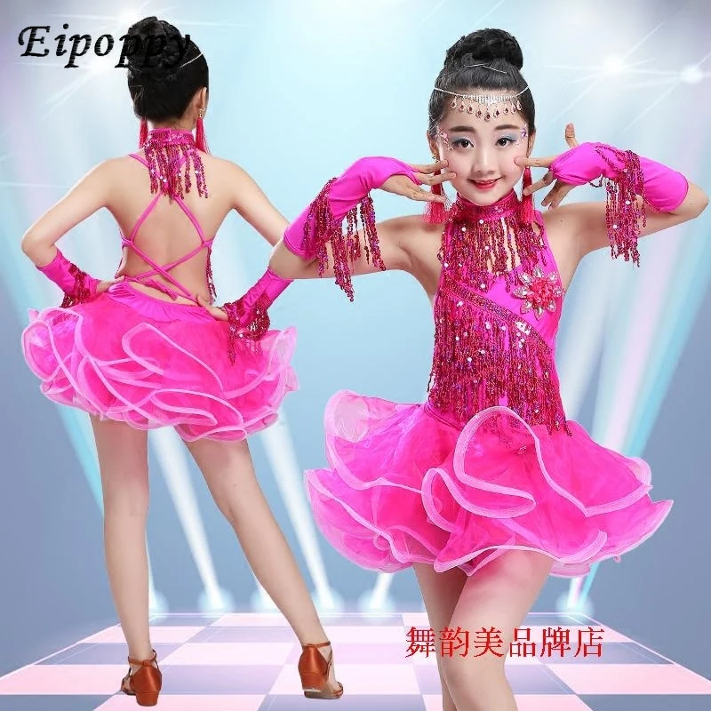 Kinder Latin Tanzrock Mädchen Pailletten Tanz kostüm Latin Renn anzug Kinder kleid