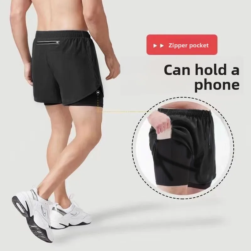 Professional Running Sports Shorts Men's Mobile Phone Placement Marathon Special Zipper Pocket Three-quarter Length Middle Pants