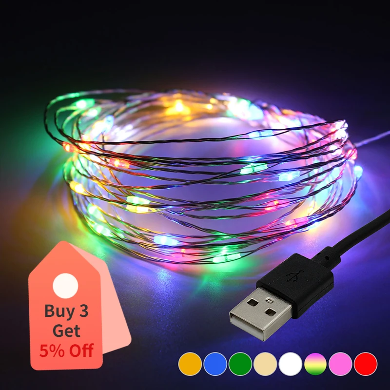 USB LED String Lights 1/2/3m Navidad Waterproof Wire Garland Fairy Lights per l'albero di natale Home Decor Garden Wedding Lighting